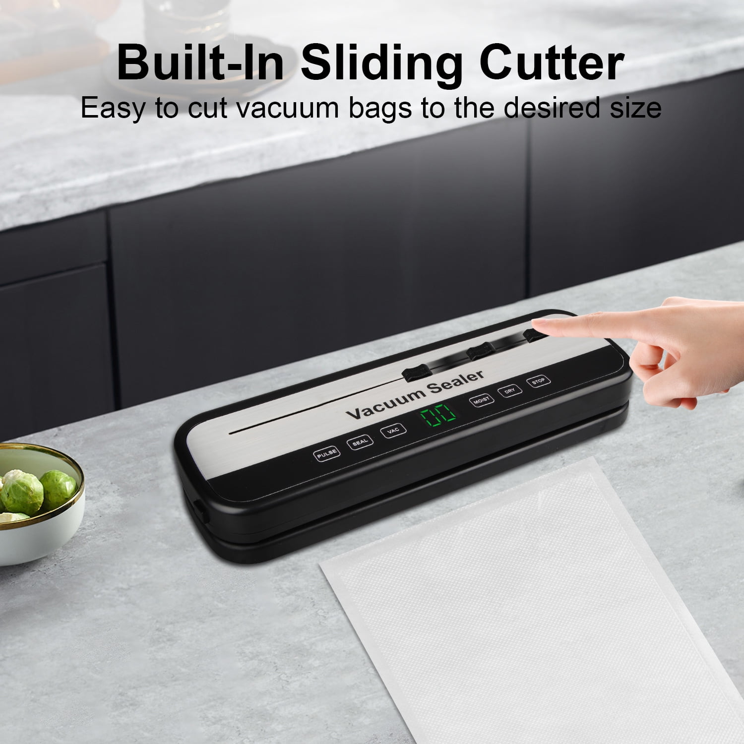 AndHot Vacuum Sealer Machine,Food Vacuum Sealer Machine Automatic Air Sealing for Food Storage, Build-in Cutter, Pulse Function,Dry and Moist Food Modes with 10 Pcs Seal Bags for Camping, Kitchen