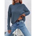 thumbnail image 6 of Women's Solid Color Stand Collar Long Sleeve Asymmetric Hem Casual Pullover Sweater, Autumn/Winter, 6 of 6
