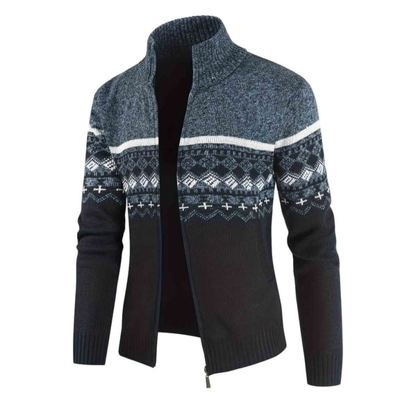 Men's Full Zip Cardigan Snowflakes Pattern Sweater Knitted Cardigan with Pockets for Casual Christmas