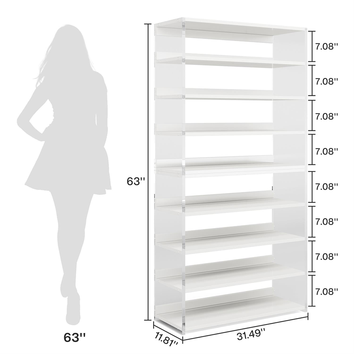 Demi Bonn 6 Tier Bookcase with Storage Shelves, Wood Bookshelf Storage Organizer, 72" Tall Display Standing Shelf Unit for Bedroom, Living Room, White