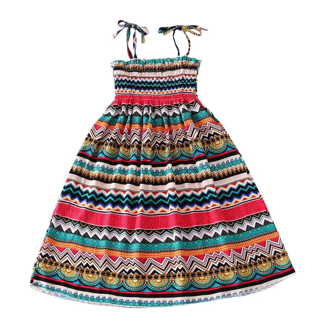Robes d'Été pour Filles à Volants Robe Évasée à Bretelles Spaghetti Robe Boho pour Filles Robe de Bal pour Filles