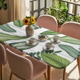 thumbnail image 3 of Green Leaves Table Cloths for 6 Foot Rectangle Tables, Tropical Summer Botanical Watercolor Elegant Wooden Patio Waterproof Elastic Fitted Tablecloths, Washable Rectangular Table Cover for Camping, 3 of 8