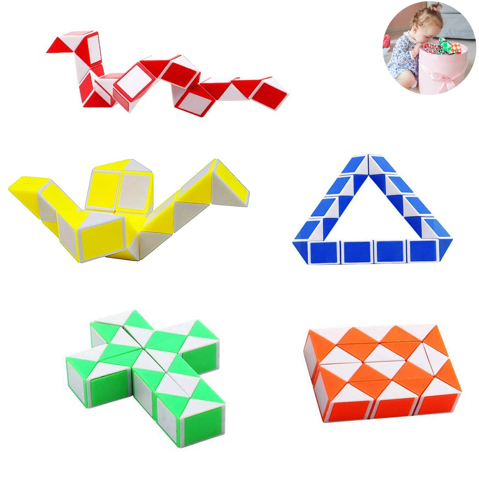 Magic Snake Twist Puzzle Toy Folding Cube Wedges Create Endless Shapes Game 