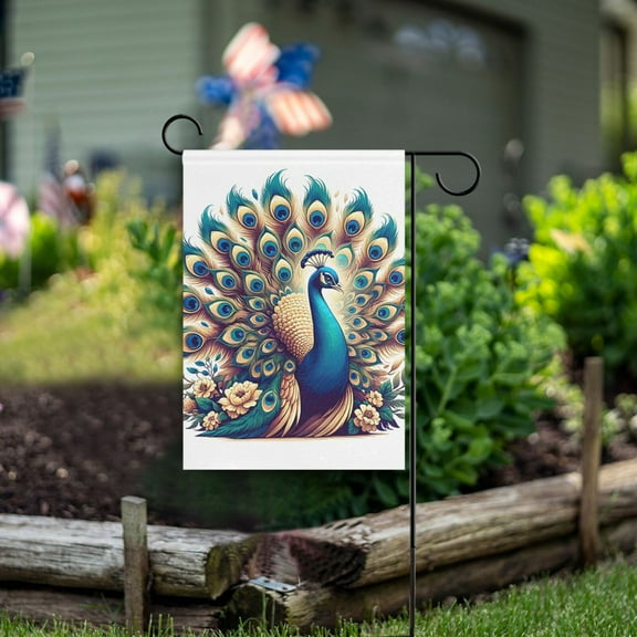 A Peacock Garden Flag Double Sided Outdoor Banners for Courtyard Outdoor Lawn Farmhouse Holiday Decorations