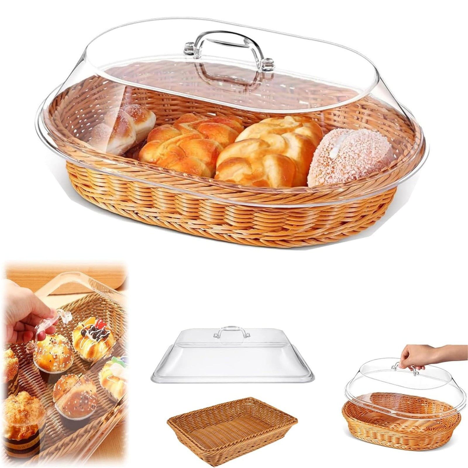 2025 Clearance!! Wicker Basket With Acrylic Lid Wicker Basket With Acrylic Cover Wicker Basket With Lid For Food Wicker Bread Basket Woven Bread Picnic Basket Wicker Bread Basket For Serving