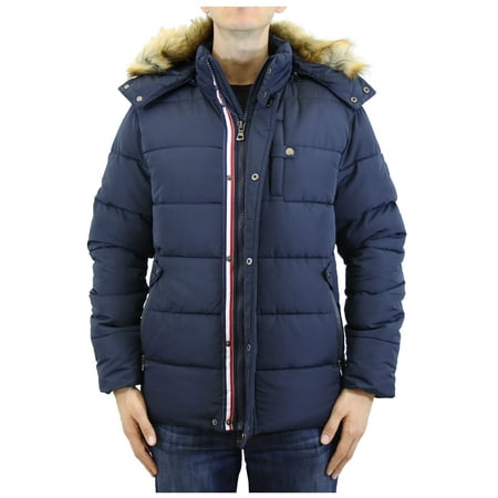 Quilted Down Parka - Mens Heavyweight Hooded Parka Jacket With Stripe Trim