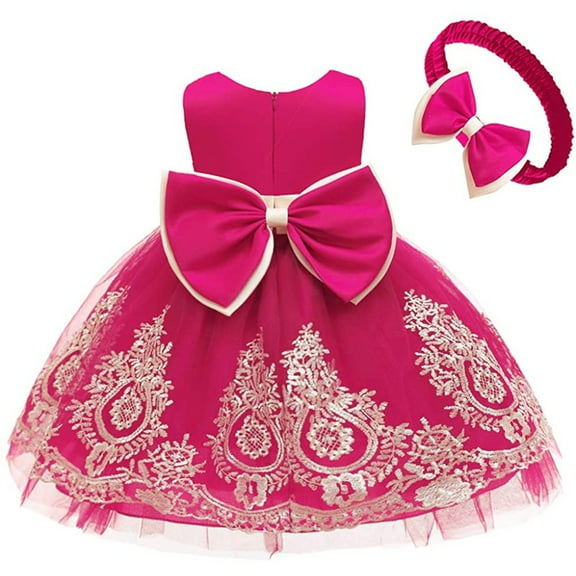 Baby Bowknot Pageant Lace Embroidery Dress Toddler Girls Birthday Wedding Formal Party Tutu Gown w/Headwear