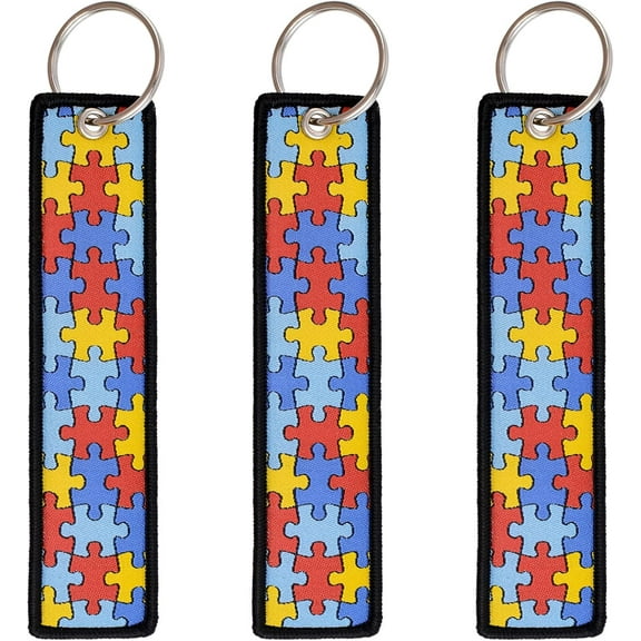 3pcs Autism Awareness Keychains Colorful Puzzle Autism Keychains Rectangle Cancer Keyrings for Charity Events