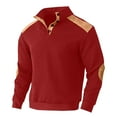 thumbnail image 5 of ZCFZJW Mens Casual Knitted Pullover Sweater Quarter Button up Long Sleeve Stand Collar Vintage Color Block Button Sweaters with Elbow Patches Red XXXL, 5 of 5