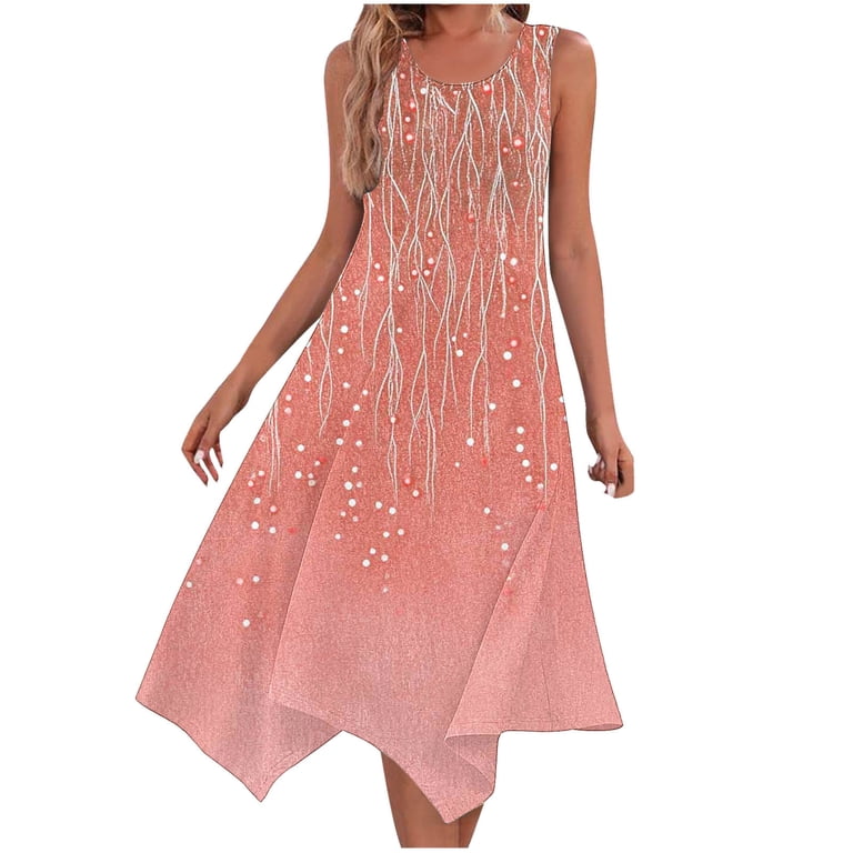 Sakmal Asymmetrical Hem Summer Dresses Pink A Line Long Tank Dress Floral  Dresses for Women - Walmart.com