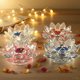 thumbnail image 1 of Centro de mesa de candelabro de cristal flor de flor para velas de té | Decoración elegante de cristal transparente azul rosa roja | Mesa de la fiesta nupcial en casa | 11,5x5cm | 1pc, 1 of 6