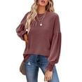 thumbnail image 6 of Women's Top Long Version Round Neck Ruffled Lantern Sleeve T-Shirt Blouse European and American Style Autumn Winter New, 6 of 11