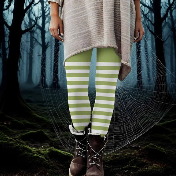 Abomasnow Women's Wide Horizontal Contrast Stripe Leggings High Waist Stretchy Opaque Hosiery Ankle Length Footless Tights