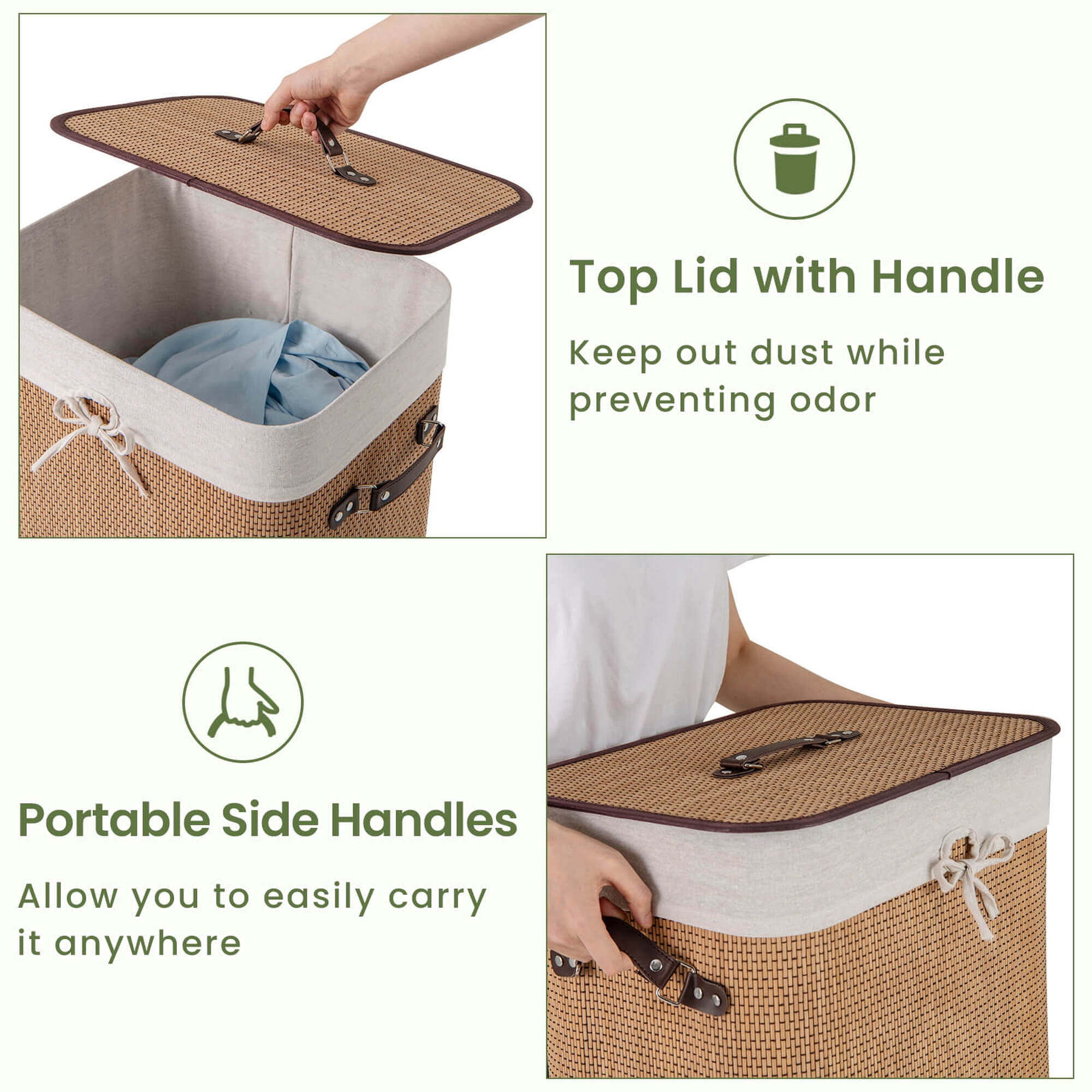 Goplus Rectangle Bamboo Hamper Laundry Basket Washing Cloth Bin Lid Bamboo