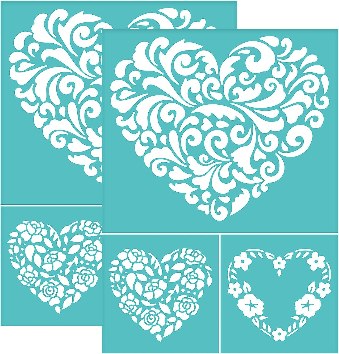 2Pcs SelfAdhesive Silk Screen Printing Stencil Heart Flower Silk