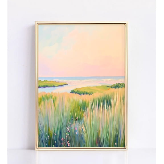 Pastel Marsh Sunset, Carolina Lowcountry Coastal, Coastal Green Beach House Wall Art,, 8x12 UNFRAMED