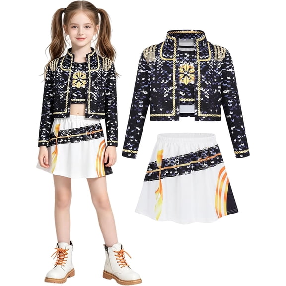 Popular Girls Halloween Costumes Cosplay Outfit Set, Short Sleeve Shirt, Skirted Leggings, Birthday Party Halloween Dress Up Set, Pretend Play