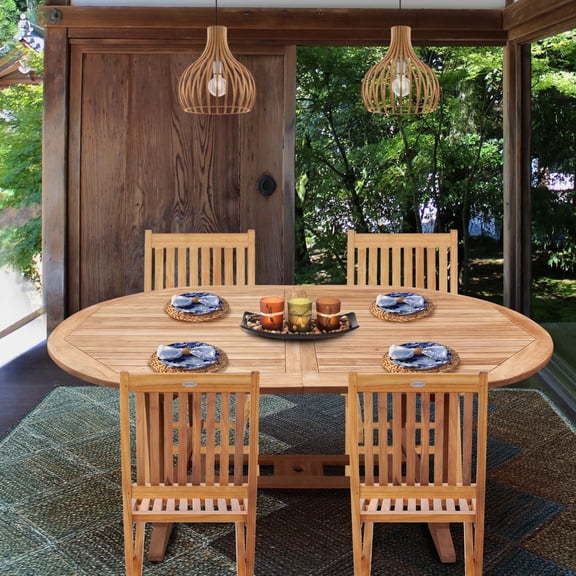 Teak Wood Hawaii Oval Outdoor Patio Extension Dining Table, A-Grade Teak Wood