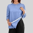 thumbnail image 2 of Amzcrzy Womens Tops Solid Color Round Neck Adaptive Tops 3/4 Sleeve Side Button Tops, 2 of 7