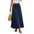 thumbnail image 2 of IUYRTFE Women Elastic Waist Cotton Linen Midi Skirt Solid Color Casual A Line Skirt for Summer Vacation Daily Wear, 2 of 7