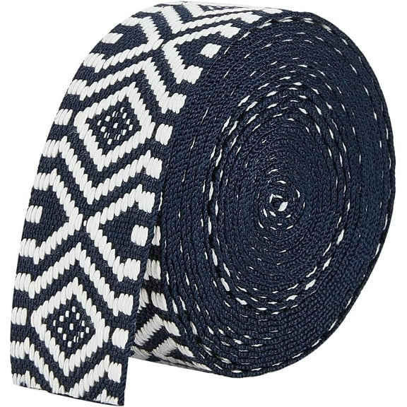 5 Yards Ethnic Polycotton Webbing 1-1/2 inch(38mm) Wide Rhombus Jacquard Ribbon Vintage Craft Sewing Lace Trim for Clothing Bag Headbands Pillowcases Prussian Blue