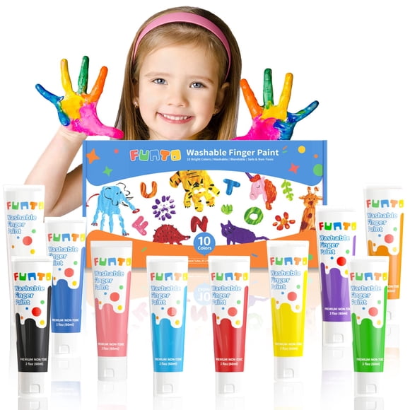 Finger Paint Funto, lavable para niños de 1 a 3 años, 10 colores, 80 ml