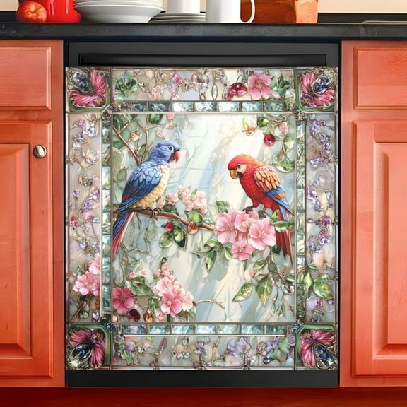 Ryvnso Parrots Flower Dishwasher Magnetic Refrigerator Magnet Cover Kitchen Home Decorative 23"x26"