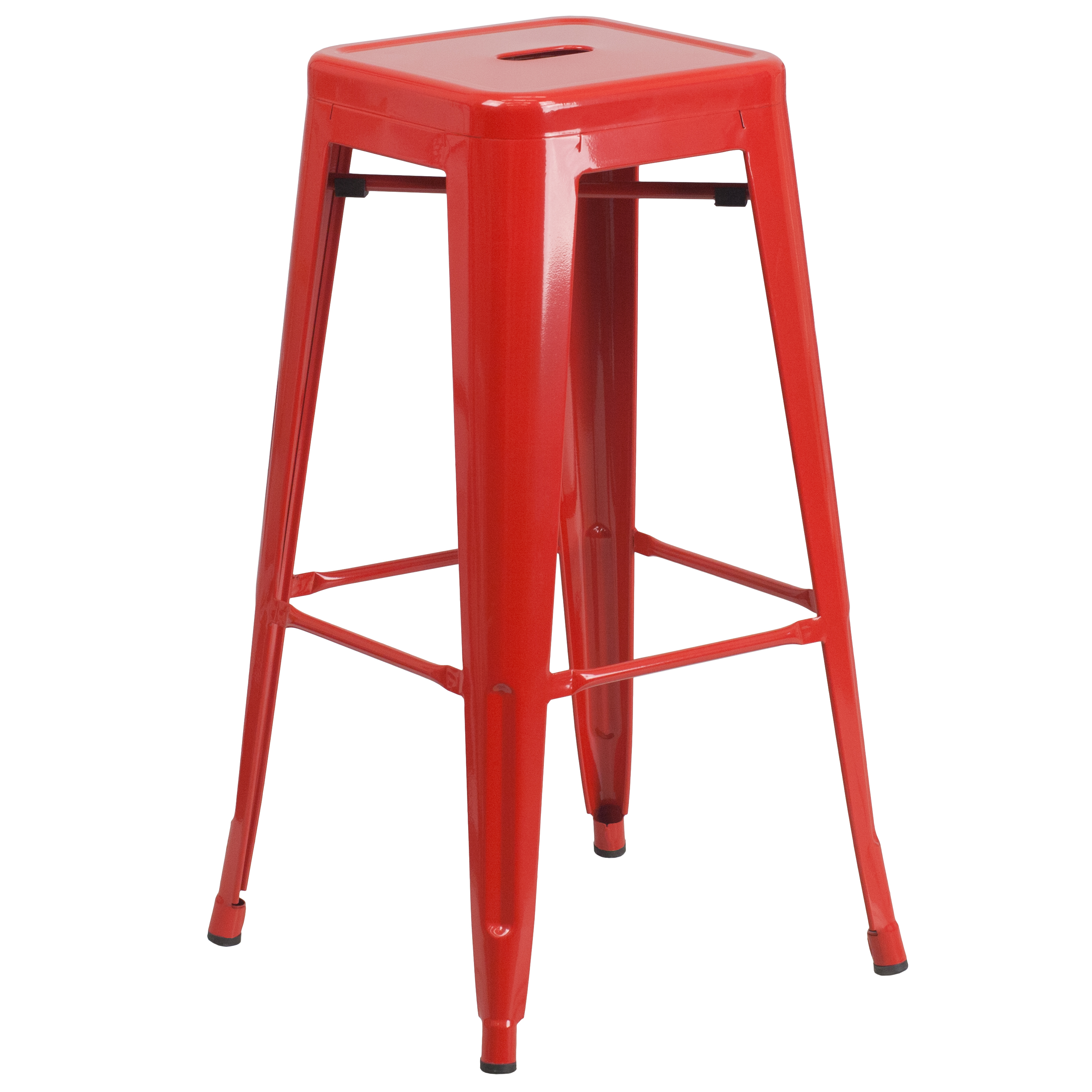 Flash Furniture Commercial Grade 23.75" Square Red Metal Indoor-Outdoor Bar Table Set with 2 Square Seat Backless Stools - image 5 of 5
