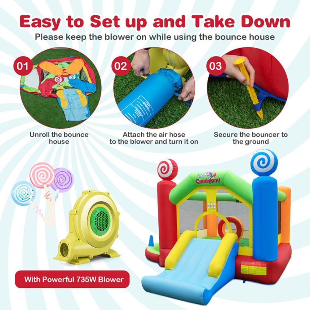 Aimee Lii Candy Land Theme Kids Inflatable Bounce House with 735W Air Blower, Playhouse for Kids Outdoor Aimee Lii Candy Land Theme Kids Inflatable Bounce House with 735W Air Blower, Playhouse for Kids Outdoor
