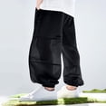thumbnail image 4 of Lenpel Children's Summer Pants Girls Boys Lightweight Elastic Waist Mesh Wide Leg Pants Baggy Casual Joggers with Pockets 2-15 Y, 4 of 5