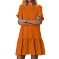 thumbnail image 5 of Mohiass Women's Short Sleeve Flowy Swing T Shirt Dress Baby Doll Cute Casual Pockets Dresses Saffron XL, 5 of 5