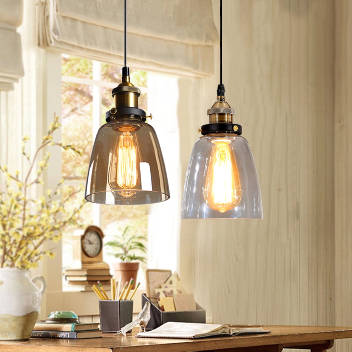 Modern Vintage Industrial Loft Retro Glass Ceiling Lamp Shade Pendant 