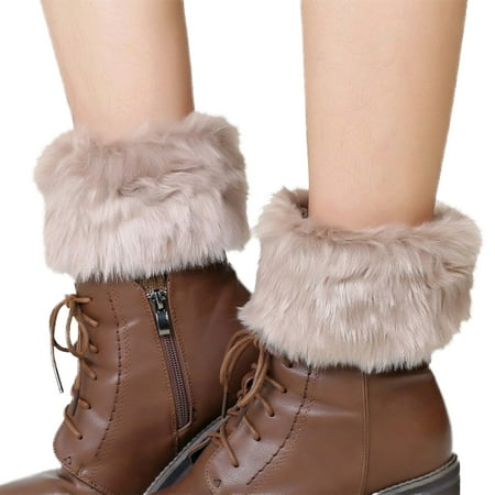 

Women Crochet Faux Fur Trim Leg Warmers Short Furry Fuzzy Leg Cuffs Foot Cover