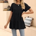 thumbnail image 3 of Camiseta de mujer con cuello redondo, manga corta con volantes, Color puro, holgada, elegante, Jersey de verano, 3 of 6