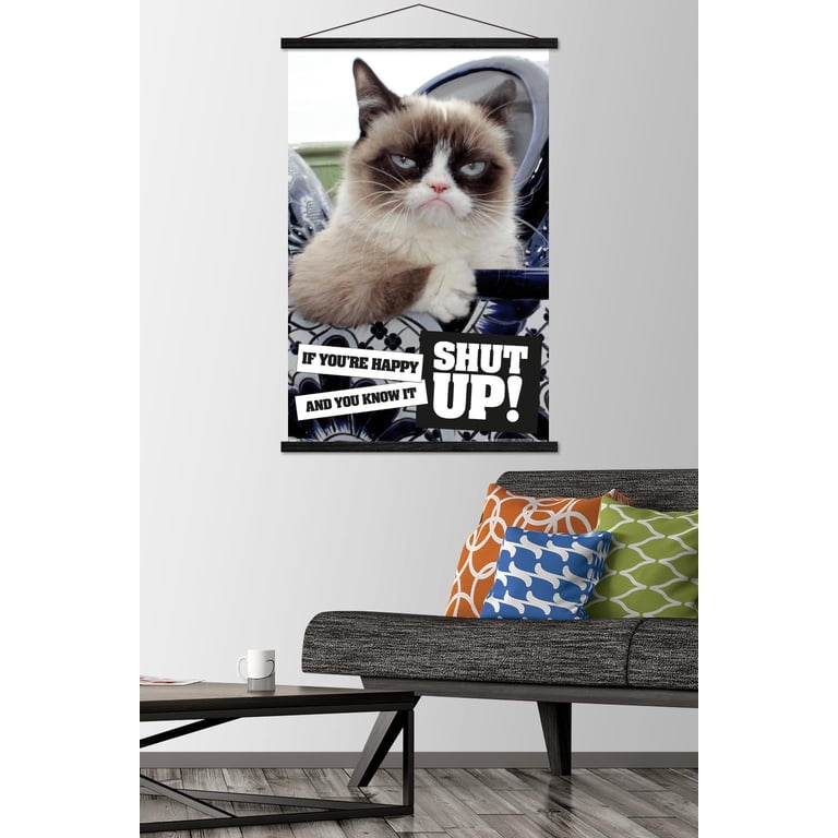Grumpy Cat - Shut Up Wall Poster with Wooden Magnetic Frame