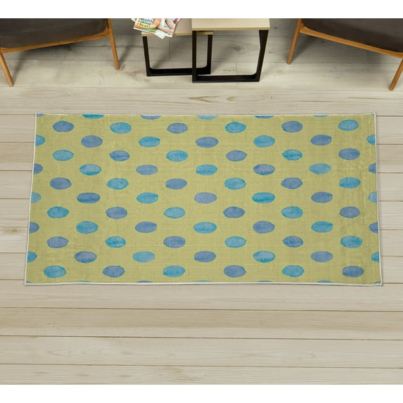 Retro Decorative Rug, Watercolor Paint Style Nostalgic Style Polka Dot Pattern Theme Classic, Quality Carpet for Bedroom Dorm and Living Room, 6 Sizes, Pale Yellow, by Ambesonne