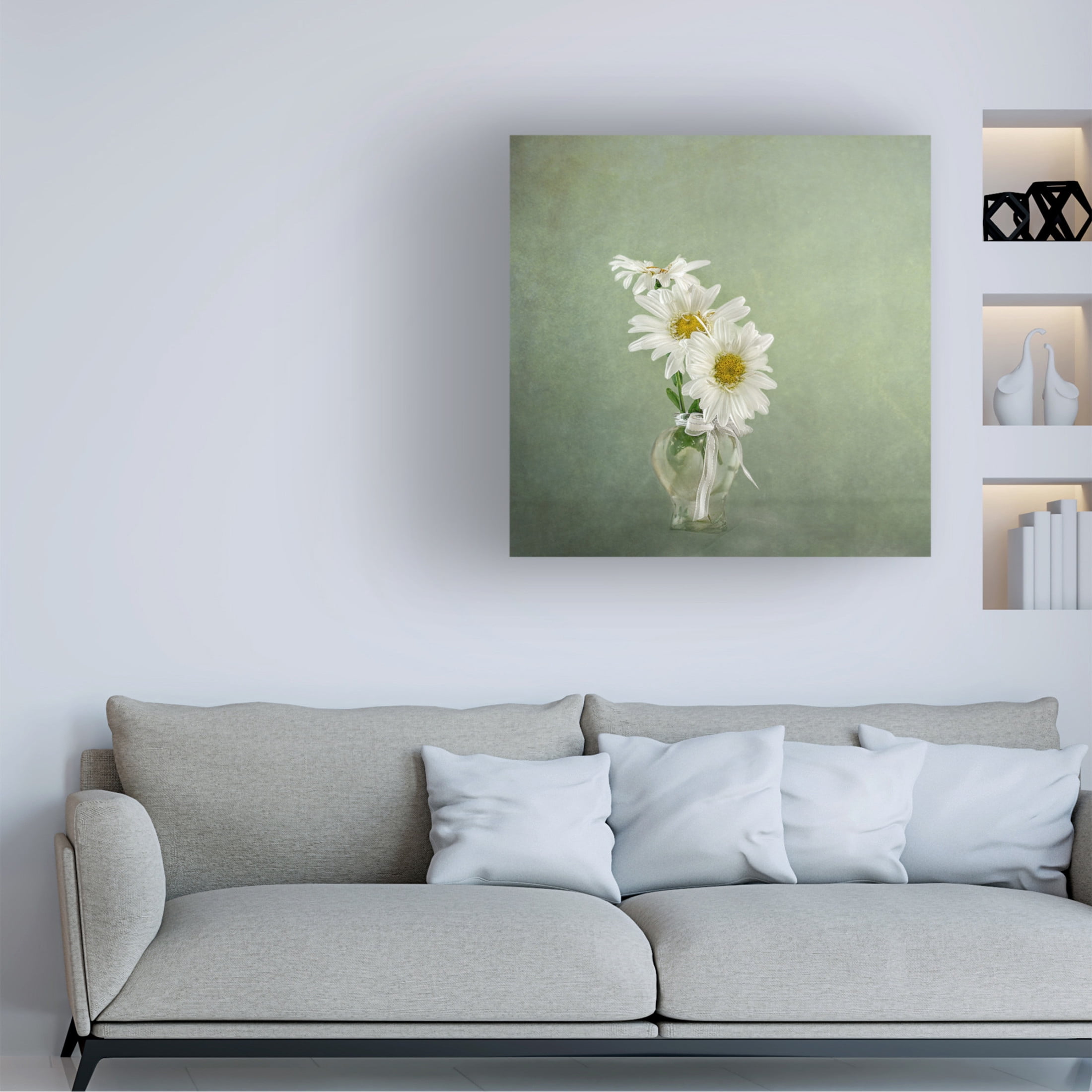 Canvas Wall Art - Katarina Holmstrom '3 White Daisies' Wall Art for Living Room, Bedroom, or Office Décor by Trademark Fine Art - 35 x 35 Inches