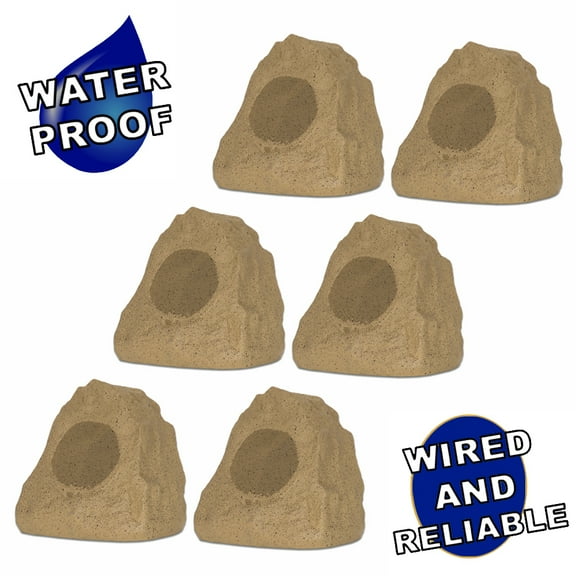 Theater Solutions 6R4S Outdoor Sandstone Rock 6 Speaker Set for Yard Patio Pool Spa