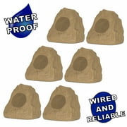 Theater Solutions 6R4S Outdoor Sandstone Rock 6 Speaker Set for Yard Patio Pool Spa