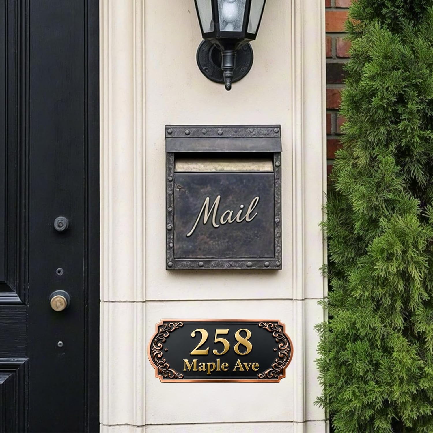Personalized Cast Metal Address Plaque Vintage Custom House Number Sign Outside Street Mailbox Address Classic Wall Antique Brass Signs Durable Weather Resistant