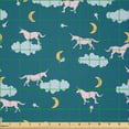 thumbnail image 2 of Ambesonne Cartoon Fabric by the Yard Microfiber, Unicorn Clouds Stars Moon, 5 Yards, Petrol Blue and Mustard, 2 of 2