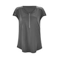 thumbnail image 6 of Summer Tops for Women Solid Color Crew Neck Half Zip Stitching Lace Short Sleeved T Shirt Womens Compression Base Layer Top Shirts & Blouses for Women Shirt Stretchy Jean Womens Grey S, 6 of 6