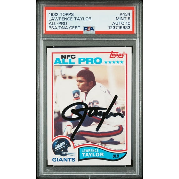 Graded 1982 Topps Lawrence Taylor #434 Rookie RC Signed Football Card PSA 9 Card - Auto Grade 10
