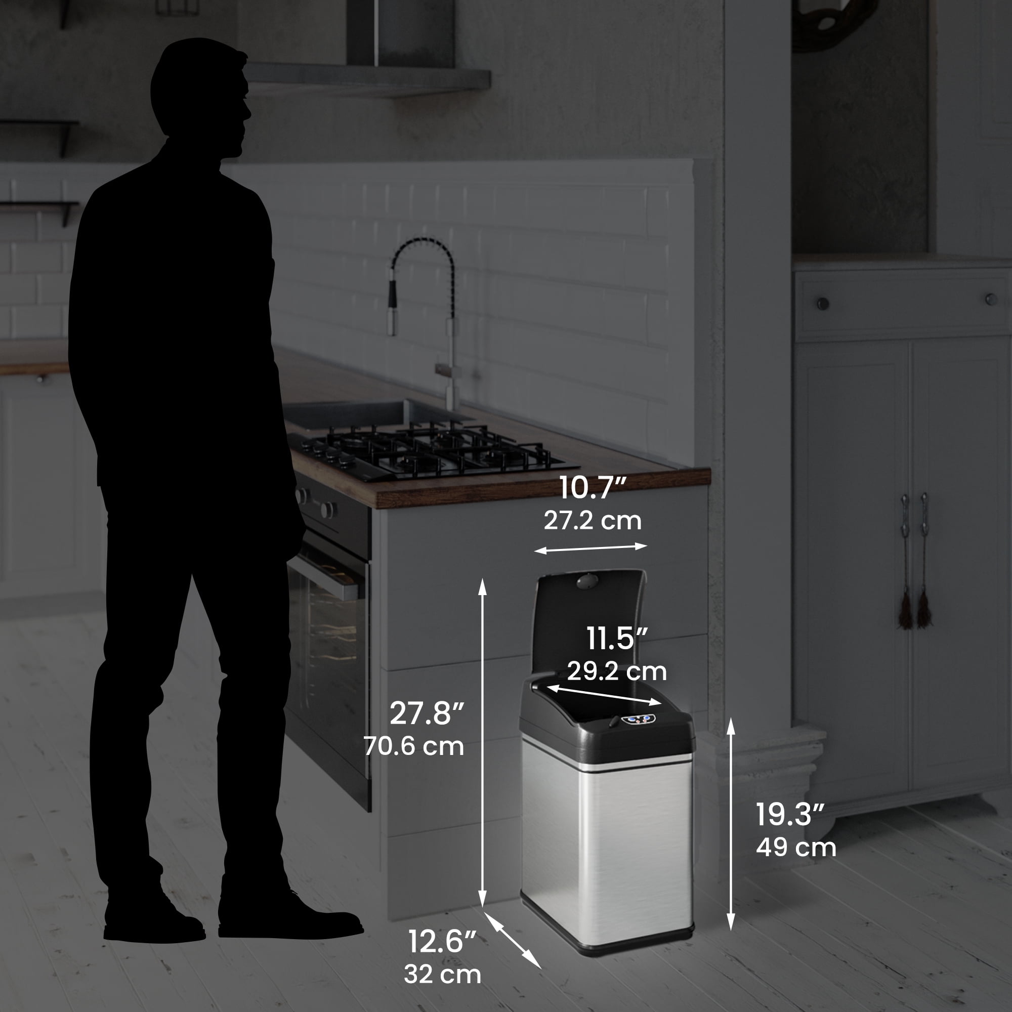 iTouchless Sensor Trash Can with Locking Lid and Odor Filter Silver Stainless Steel 8 Gallon