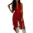 thumbnail image 2 of Sheghy Women Tank Tops 100%Cotton V Neck Vest, Solid Button Front Fringe Hem Sleeveless Slim Top Wine S, 2 of 8