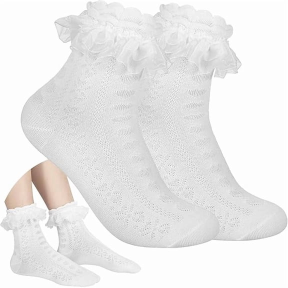 Eryueer Women Ruffle Socks for mid-calf, Lace Ruffle Frilly Comfortable Cotton Socks Princess,White Black