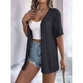 thumbnail image 6 of Ipladies Women'S Summer Short Sleeve Crochet Cardigan Sweaters Light-Weight Boho Knit Outwear Black L, 6 of 8