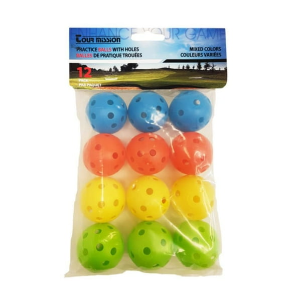 Tour Mission Junior Practice Balls With Holes, #12128, Pack of 12 - Mixed Colors