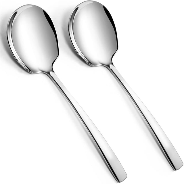 Juego de cucharas extra grandes de acero inoxidable de 12 pulgadas, utensilios de servir grandes para fiestas de bufé, catering y lavaplatos (2 piezas, plata)