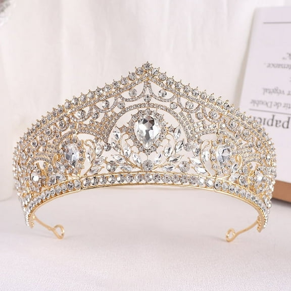 Nvzi-c Wedding Tiara for Bride Princess Tiara Headband Bridal Crown,Crystal Rhinestone Hair Jewelry Decor for Queen Bride Birthday Prom Wedding Pageant Halloween Costume Party(Gold White)
